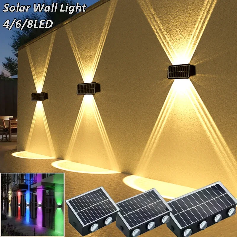Solar-LED-Strahler für den Außenbereich, wasserdicht, obere und untere Beleuchtung, Veranda-Lichter, solarbetriebene Straßenlaterne für Balkon, Innenhof, Garten