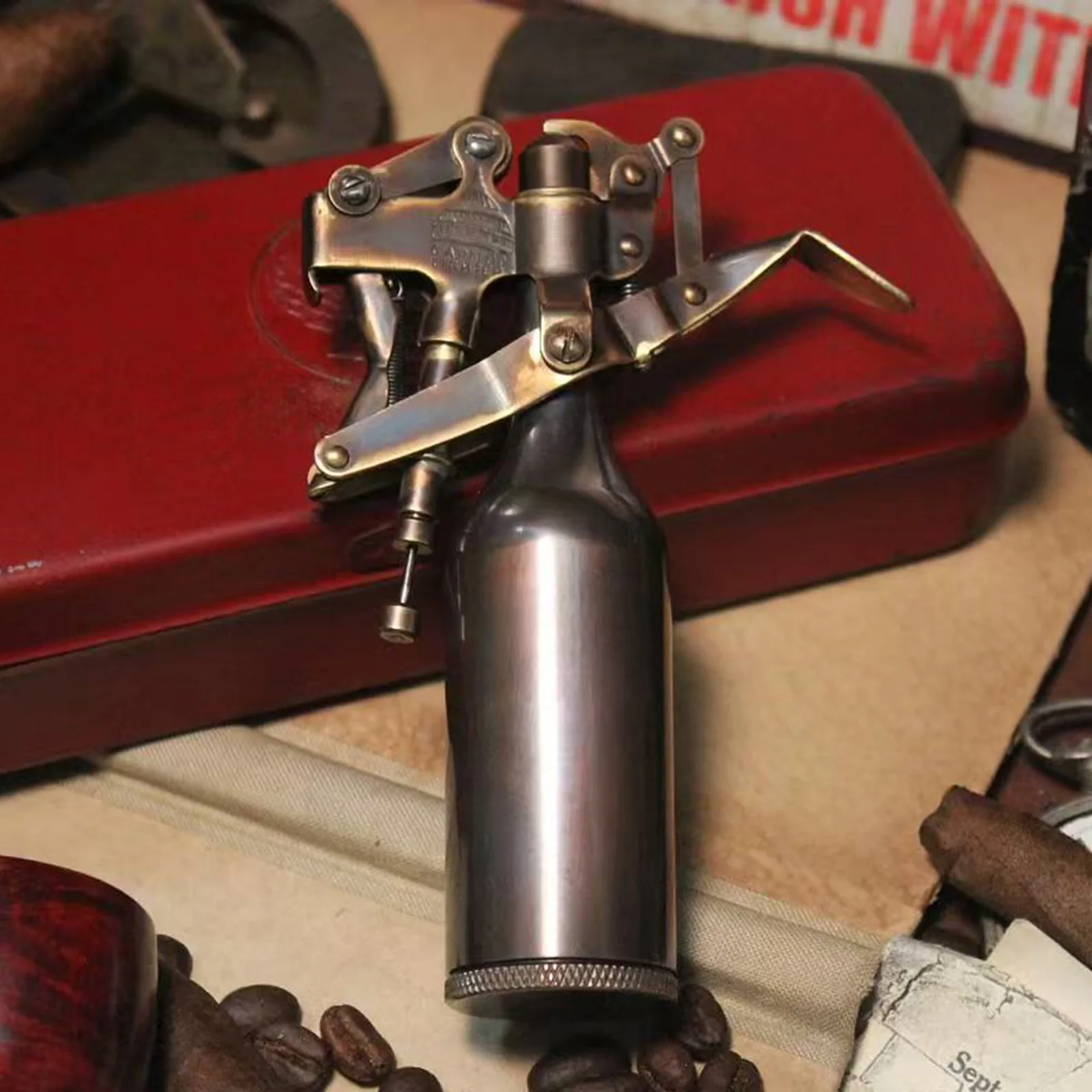 Kongress Building Antikes Ölfeuerzeug, automatisch, mechanisch, manuell, Desktop, Messing, Flüssigkeitsfeuerzeug, lange Standby-Zeit, Retro, klassisches Geschenk Image