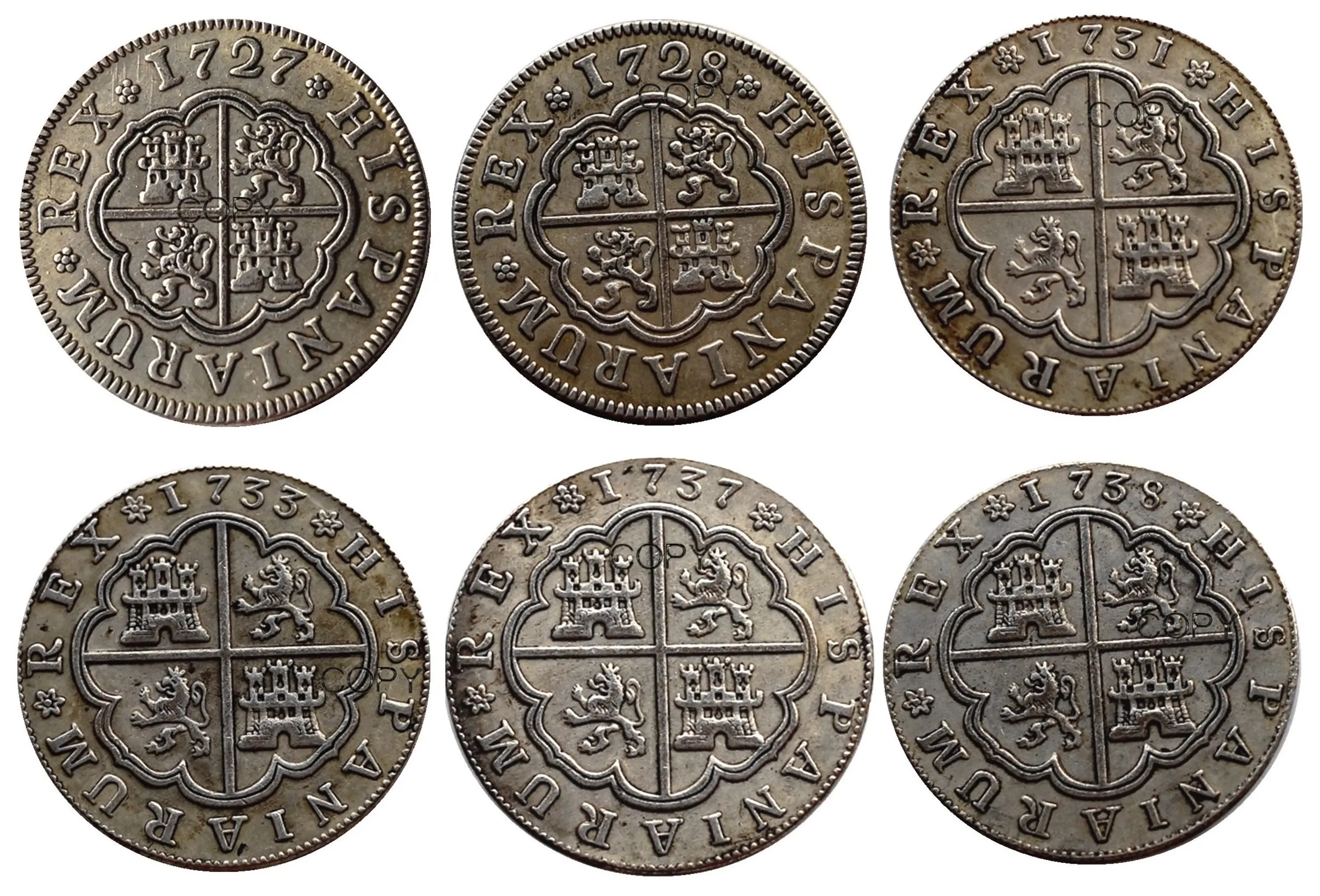 Spanien Resl 1727-1738 Versilberte Kopiermünzen Image