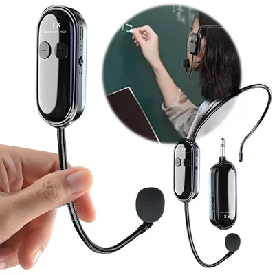 2.4G Mic System Long Range Wireless Microphone System Head Handheld Mic 2 in 1 for Voice Amplifier