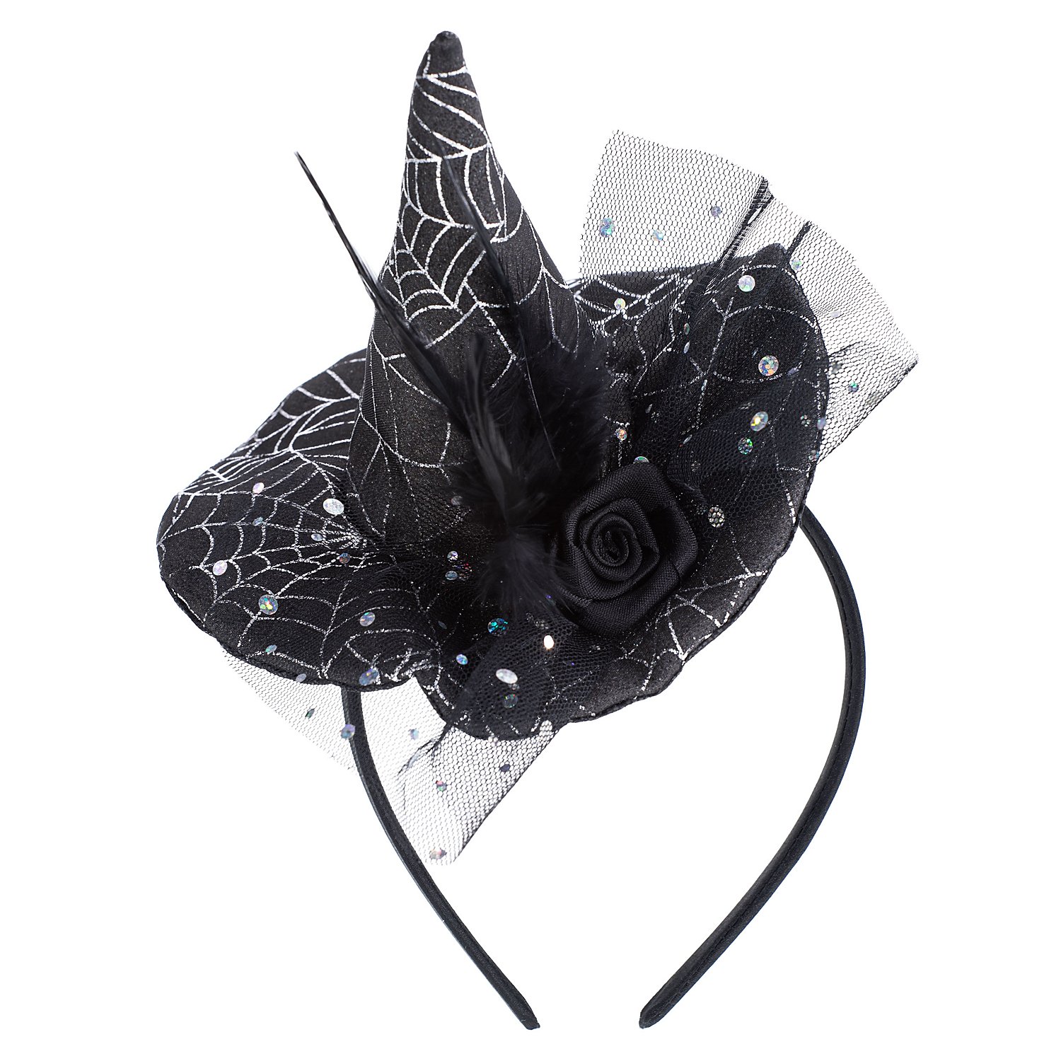 Mini chapeau de sorcière "toile d’araignée", noir/argenté