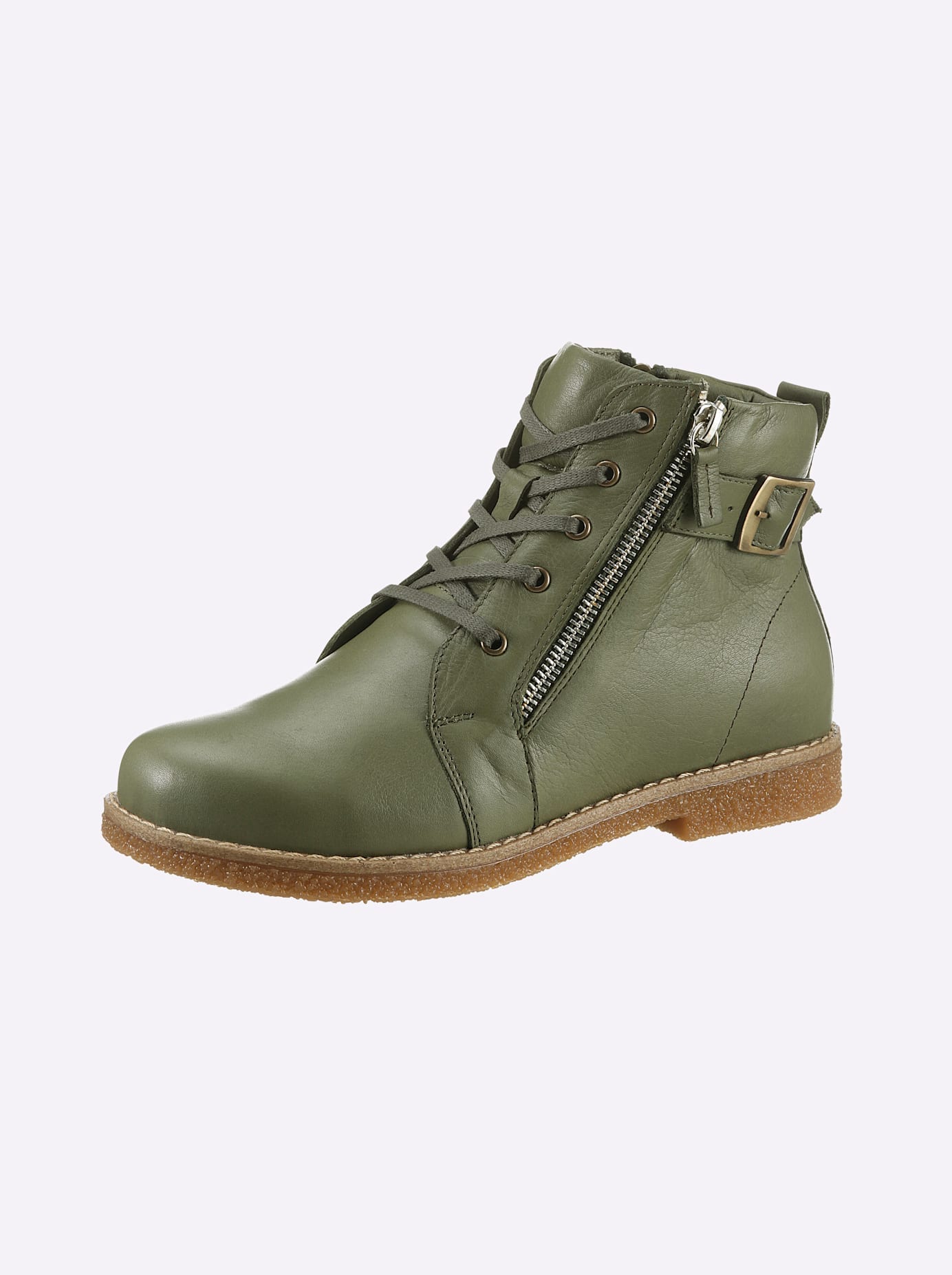 Schnürstiefelette ANDREA CONTI, Damen, Gr. 40, grün (khaki), Glattleder, Leder, Schuhe
