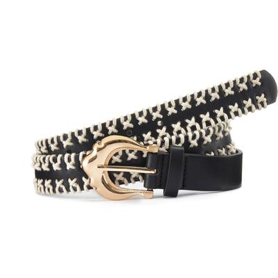 Hüftgürtel LASCANA "Hosengürtel", Damen, Gr. 105, schwarz (schwarz, beige), Lederimitat, mehrfarbig, modisch, Gürtel, mit aufregender Schnalle, Gürtel, Jeansgürtel, Schmuckgürtel Image