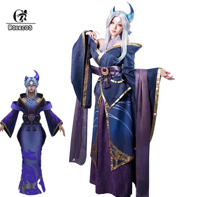 ROLECOS Alune Cosplay Kostüm Spiel LOL Spirit Blossom Alune Frauen Lila Kimono Uniform Halloween Party Outfit Fullset Anzug Image