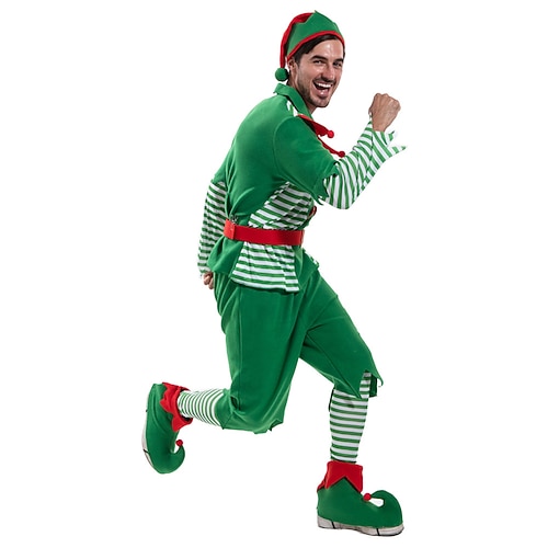 Tenues Elfe Noël Déguisement Cosplay pour Homme Adultes Noël Nouvel An la veille de Noël Noël Haut Pantalon Chaussures Chapeau