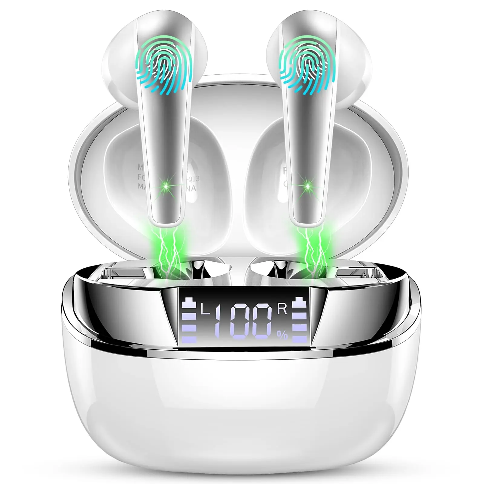 Auricolari wireless, cuffie Bluetooth 5.3 Cuffie sportive nell'orecchio con microfono con cancellazione del rumore ENC, riproduzione 30 ore, display a LED.