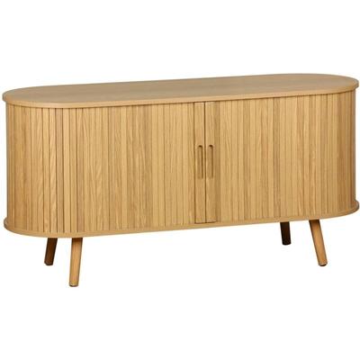 sweeek - Skandinavisches TV-Möbel mit 2 Schiebetüren in geriffeltem Holzlook, 120 cm Image