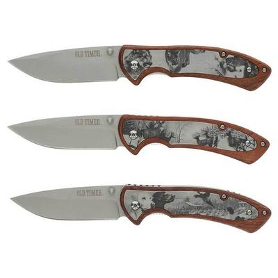 Old Timer Wildlife 2.2 inch Folding Knife Set - Brown