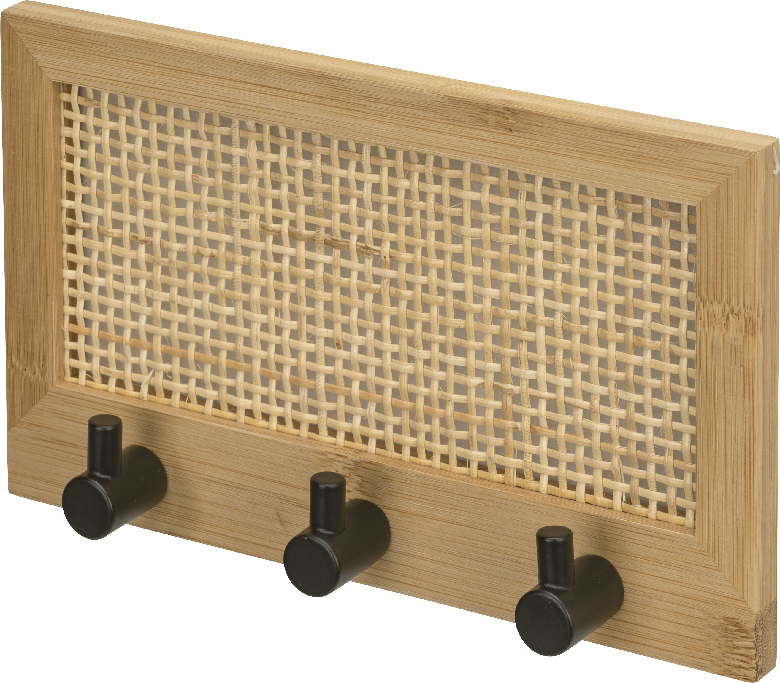 Hakenleiste WENKO "Allegre", schwarz (natur, schwarz), B:20cm H:12cm T:3,5cm, Massivholz, Stahl, Hakenleisten, mit 3 Haken