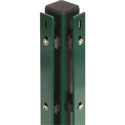 Eckpfosten ALBERTS, grün, B:6cm H:225cm T:4cm, Stahl, Zaunpfosten, 60x60 mm für Doppelstabmattenzaun, 225 cm, mit Flacheisen