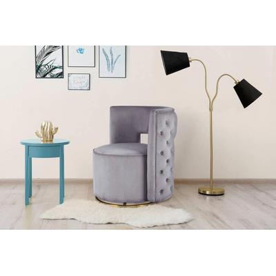 Sessel KAYOOM "Drehsessel Beverly 125, drehbar, Gestell aus Eisen,samtige Oberfläch", grau (grau, gold), B:74cm H:77,5cm T:66,5cm, Bezug:Polyester (Samt) Korpus:MDF, Sperrholz Gestell:Eisen, Sessel, rund, glamourös, gesteppter Rücken,... Image