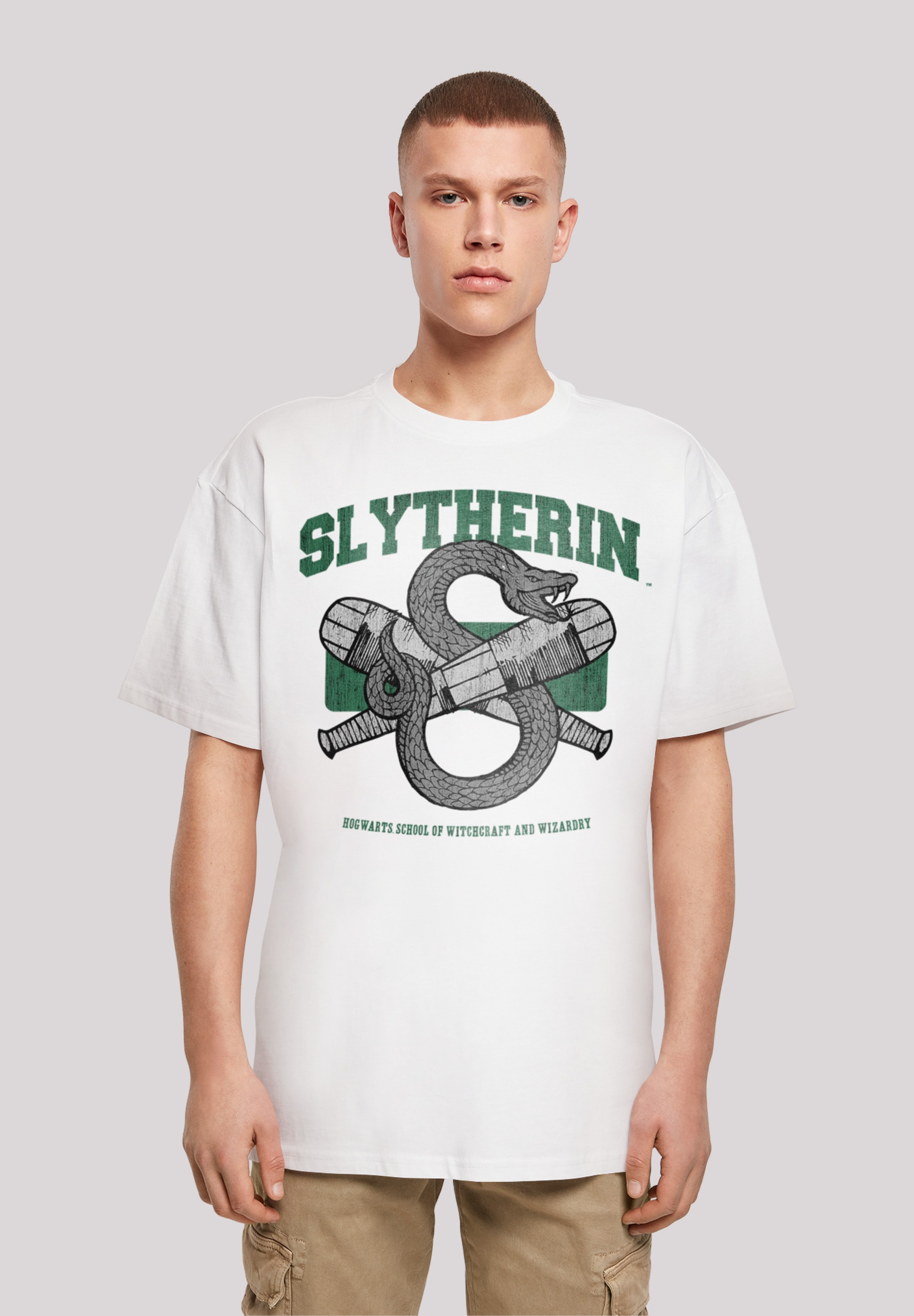 T-Shirt F4NT4STIC "Harry Potter Slytherin", Herren, Gr. S, weiß, Obermaterial: 100% Baumwolle, oversize, Rundhals, ohne Bündchen, Shirts, Print Image