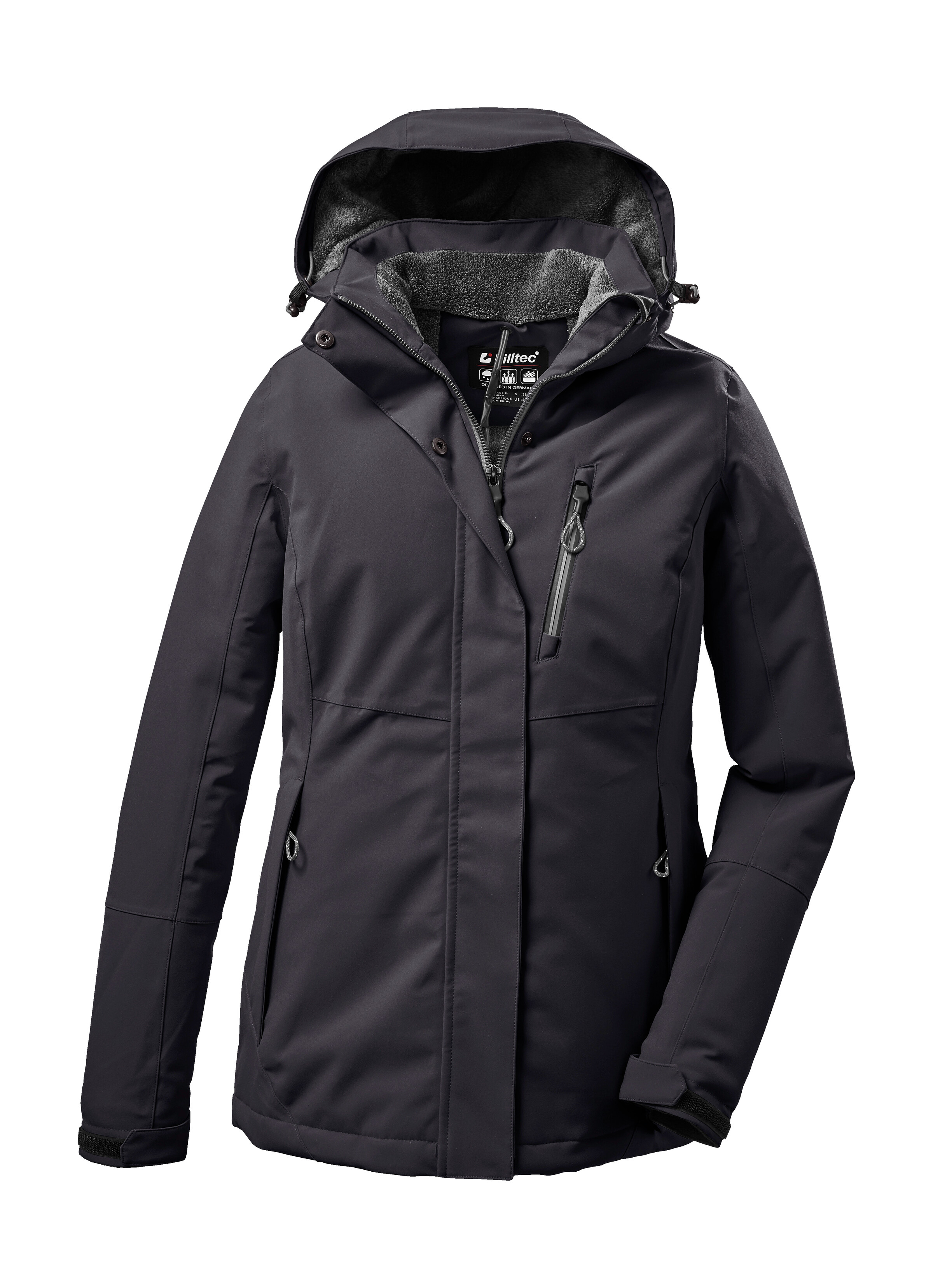 Outdoorjacke KILLTEC "KOW 170 KG WMN JCKT", Damen, Gr. 23, schwarz, Oberstoff: 100% Polyester, Futter: 100% Polyester, Wattierung: 100% Polyester, Jacken, Damen Funktionsjacke: wasserdicht, atmungsaktiv, abnehmbare Kapuze Image