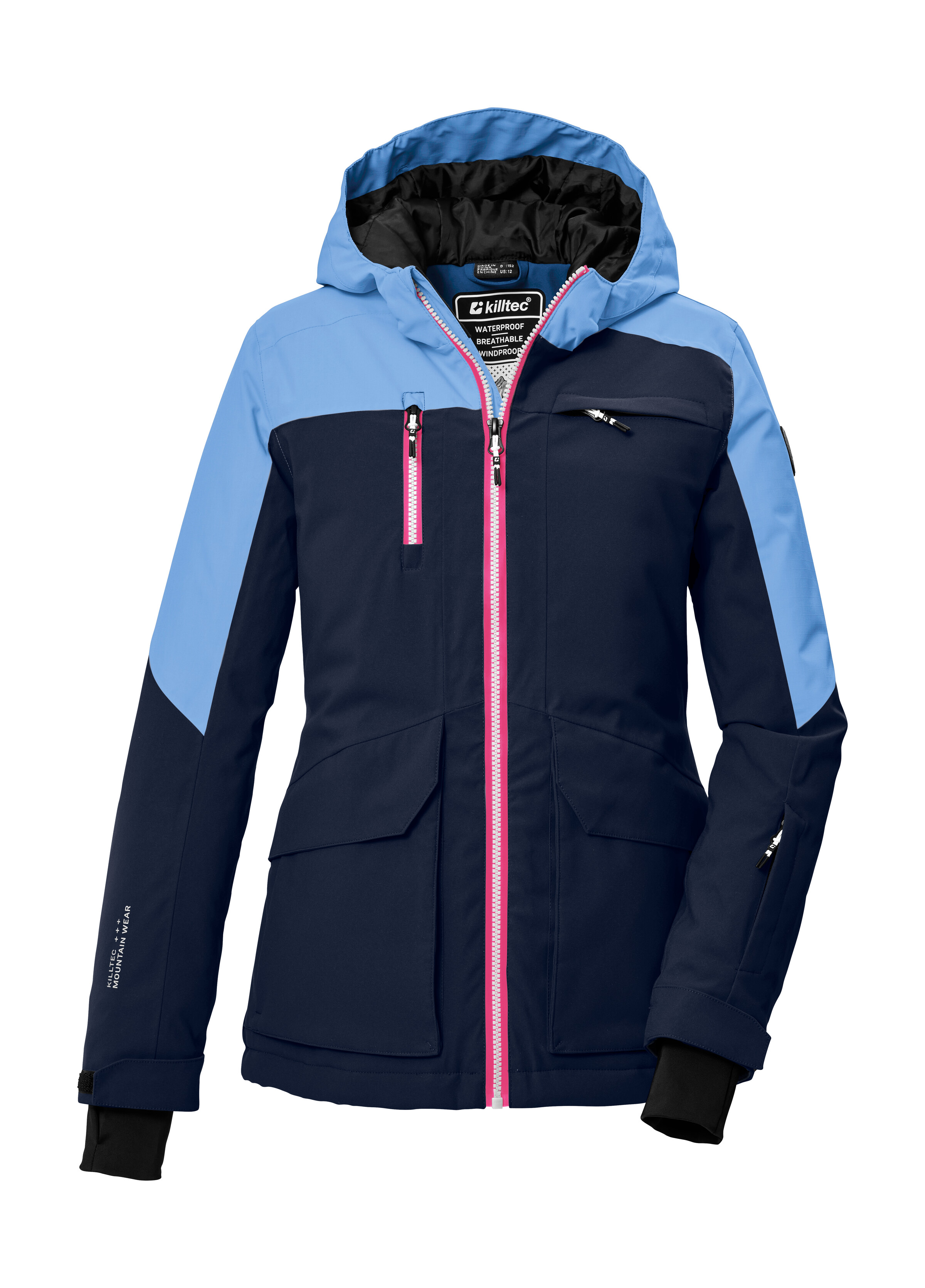 Skijacke KILLTEC "KSW 340 GRLS SKI JCKT", Kinder, Gr. 176, blau (navy), Oberstoff 1: 100% Polyester (recycelt)/ Oberstoff 2: 100% Polyester, Futter: 100% Polyester, Wattierung 1: 100% Polyester/ Wattierung 2:, Jacken, Wasserdichte Mädchenjacke mit... Image