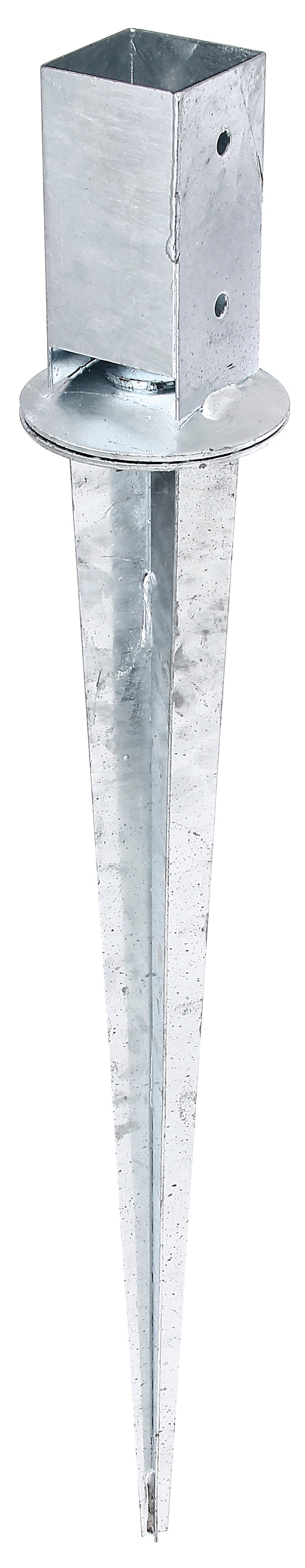 Einschlag-Bodenhülse ALBERTS "71x71 mm", silber (silberfarben), B:7,1cm, Stahl, Bodenanker, für Vierkantholzpfosten, mit verstellbarem Topf, Gesamtlänge 900 mm