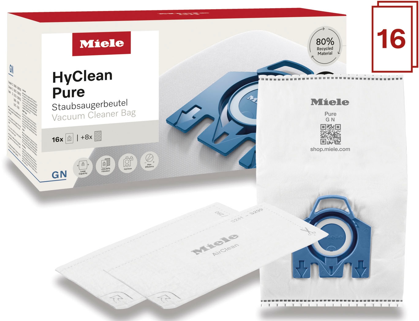 MIELE Staubsaugerbeutel "Miele Original Zubehör -XXL-Pack Staubsaugerbeutel GN HyClean Pure 2.0", weiß, B:17,5cm H:17,8cm T:38,5cm, Staubbeutel