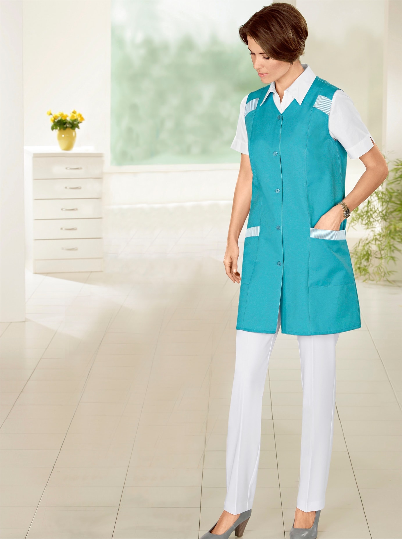 Kochschürze CLASSIC BASICS, Damen, Gr. 46, blau (türkis), Baumwollmischung, Kunstfaser, Polyester, Schürzen Image
