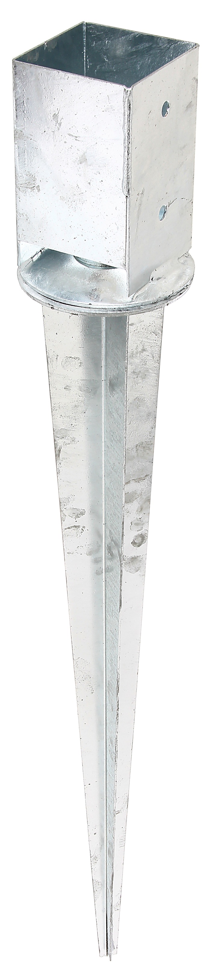 Einschlag-Bodenhülse ALBERTS "91x91 mm", silber (silberfarben), B:9,1cm, Stahl, Bodenanker, für Vierkantholzpfosten, mit verstellbarem Topf, Gesamtlänge 900 mm