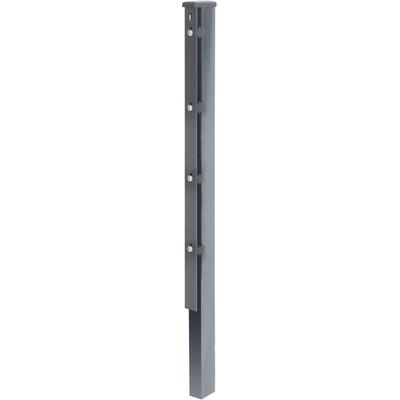 Zaunpfosten ALBERTS, grau (anthrazit), B:6cm H:200cm T:4cm, Stahl, Zaunpfosten, 60x40 mm für Doppelstabmattenzaun, 200 cm, mit Flacheisen