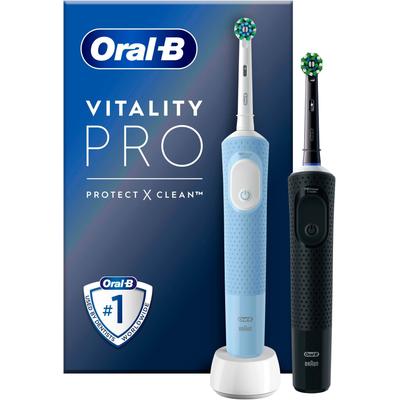 Elektrische Zahnbürste ORAL-B "Vitality Pro Doppelpack" Elektrozahnbürsten blau (blau/scharz) Indikator-Borsten