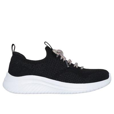 Skechers Girl's Ultra Flex 3.0 - Blinged Out Sneaker | Size 2.0 | Black | Textile | Machine Washable