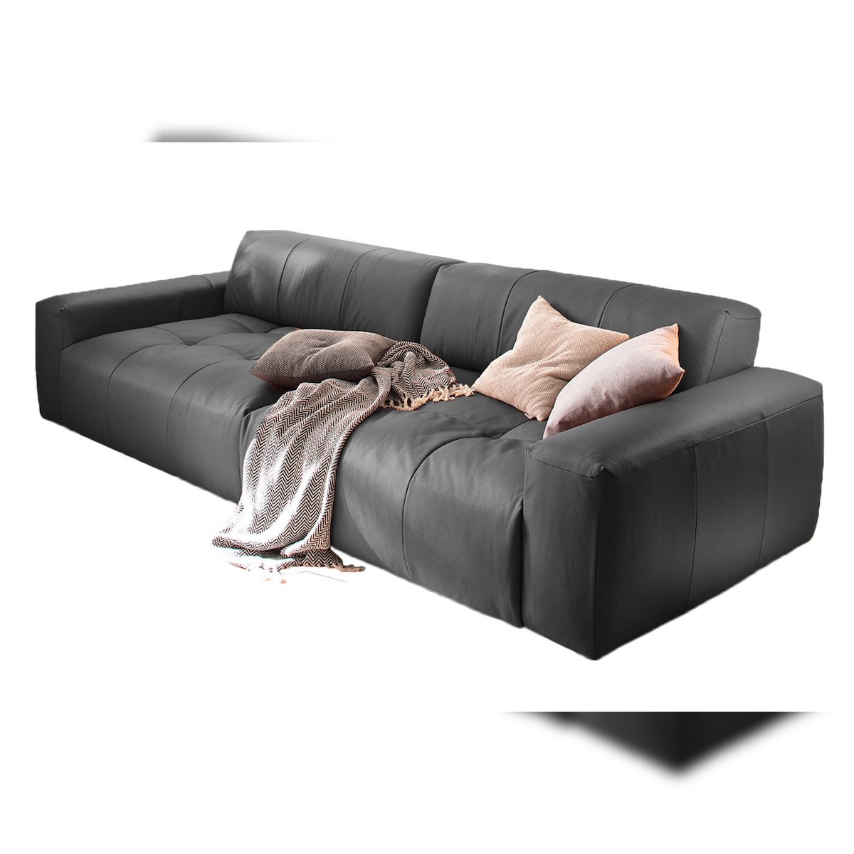 KAWOLA Big Sofa PALACE 3-Sitzer mit Sitztiefenverstellung Leder schwarz Image