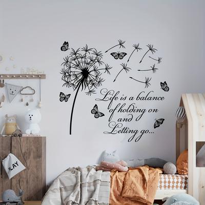 TEMU Inspirational Dandelion & Wall Decals - Self-adhesive, Reusable Pvc Stickers For Living Room, Entryway, And Nursery Decor