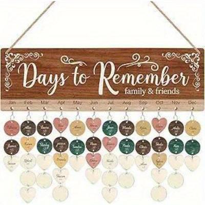 TEMU Diy Wooden Family Birthday Calendar - 'days To Remember' Wall Hanging For Mom & Grandma, Perfect Day/birthday Gift, Customizable Accessories