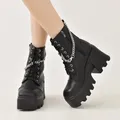 Bottines classiques à lacets pour femmes, plateforme, chaîne, décoration, fermeture éclair, antidérapantes, fond épais, chaussures de moto/gothiques, taille 35-43
