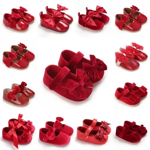 Printemps et automne fille bébé chaussures classique mode thème rouge mignon nœud princesse