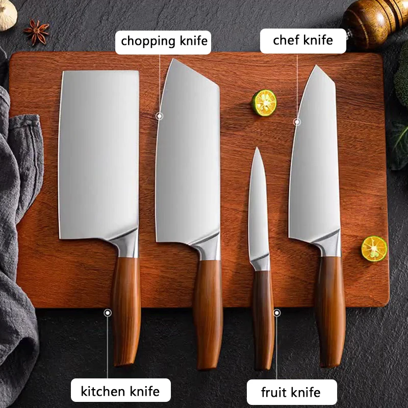 4PCS Küchenmesser Set Japanisches Ausbeinmesser Metzger Hackmesser Obstmesser Edelstahl Küchenhackmesser Mit Box Image