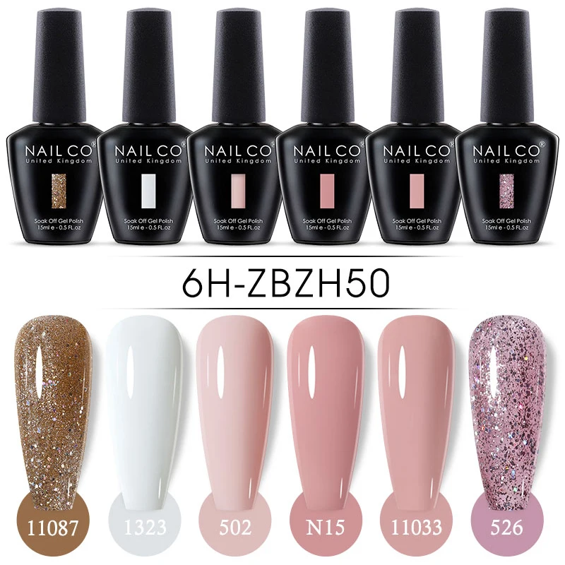 Nailco 15ml gel nagellack nackt 6 teile/satz farb serie uv nagel gel design lakiery hybrydowe vernis führte nail art glitter maniküre Image