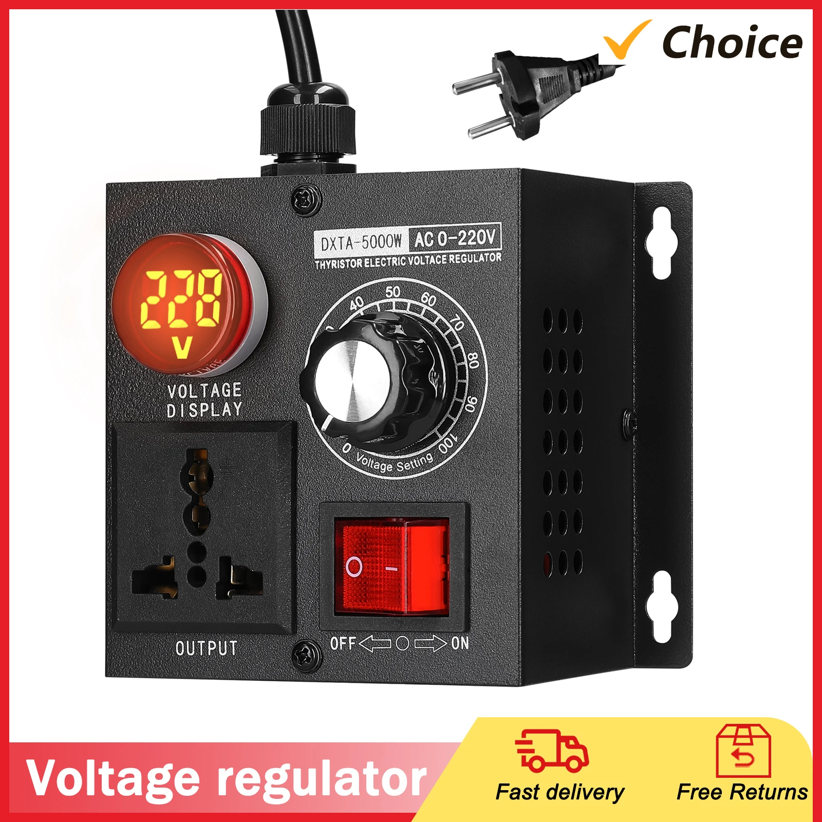 Stufenloser Spannungs regler Wechselstrom 220V 4000W kompakter variabler Spannungs regler Drehzahl temperatur Lichtspannung einstellbarer Dimmer Image