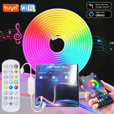Tuya WIFI Neon LED Strip Lights APP and Remote Control 5V Waterproof Neon Strip Light RGB Strip for Home Outdoor Decor Lighting