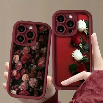 Wine Red Rose White Rose Phone Cases for IPhone 16 15 Pro Max Cases IPhone 16e 11 12 13 14 Pro X XS 7 8 Plus Anti-fall Covers