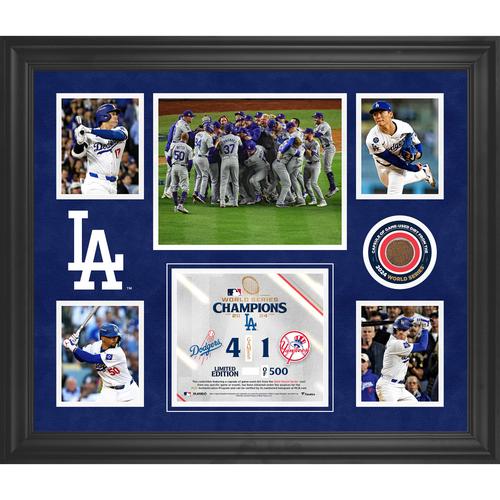 Gerahmte 5-Foto-Collage der Los Angeles Dodgers 2024 World Series Champions mit einer Kapsel aus beim Spiel verwendetem Schmutz - Limitierte Auflage von 500