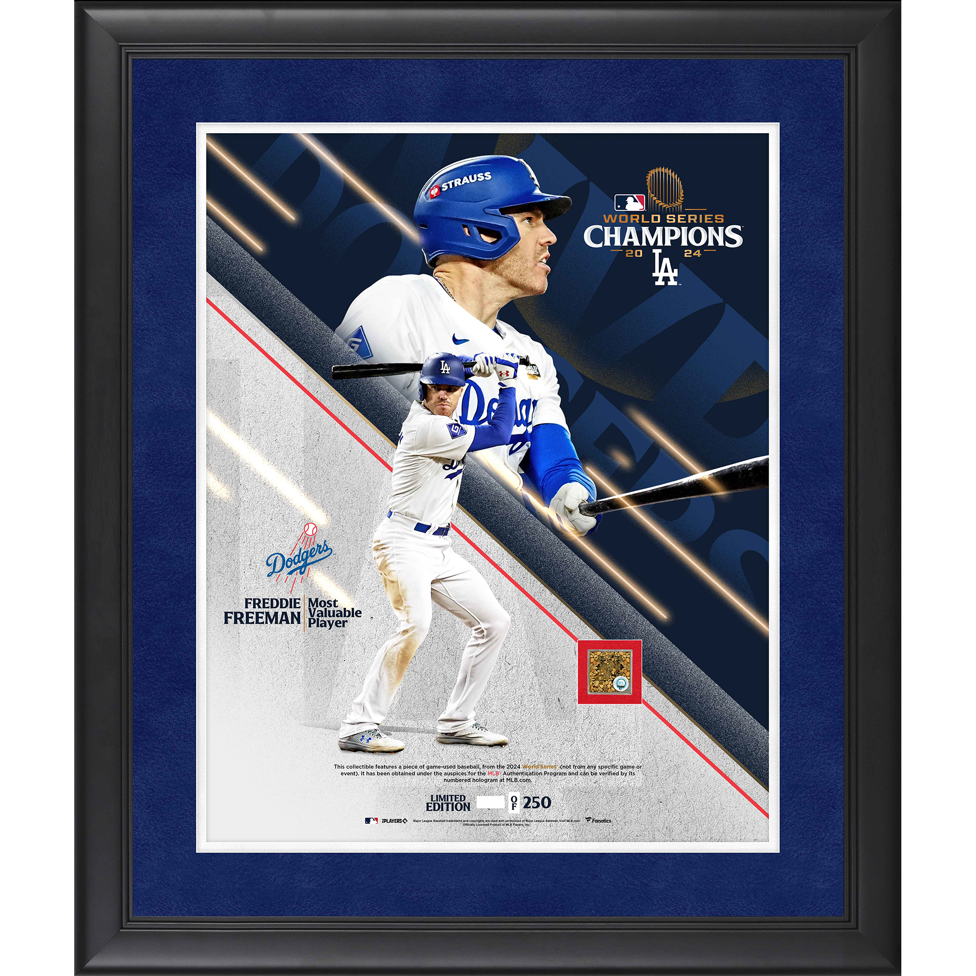Freddie Freeman, Los Angeles Dodgers Fanatics, authentische 2024 World Series Champions-Collage, gerahmt, 16 x 20 Zoll, MVP-Collage mit einer Kapsel aus bei World Series-Spielen verwendetem Schmutz – limitierte Auflage von 250 Stück Image