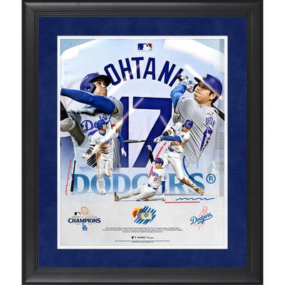 Shohei Ohtani Los Angeles Dodgers 2024 World Series Champions Gerahmte 16" x 20" Collage mit einem Stück spielgetragenem Baseball aus der Saison 2024 Image