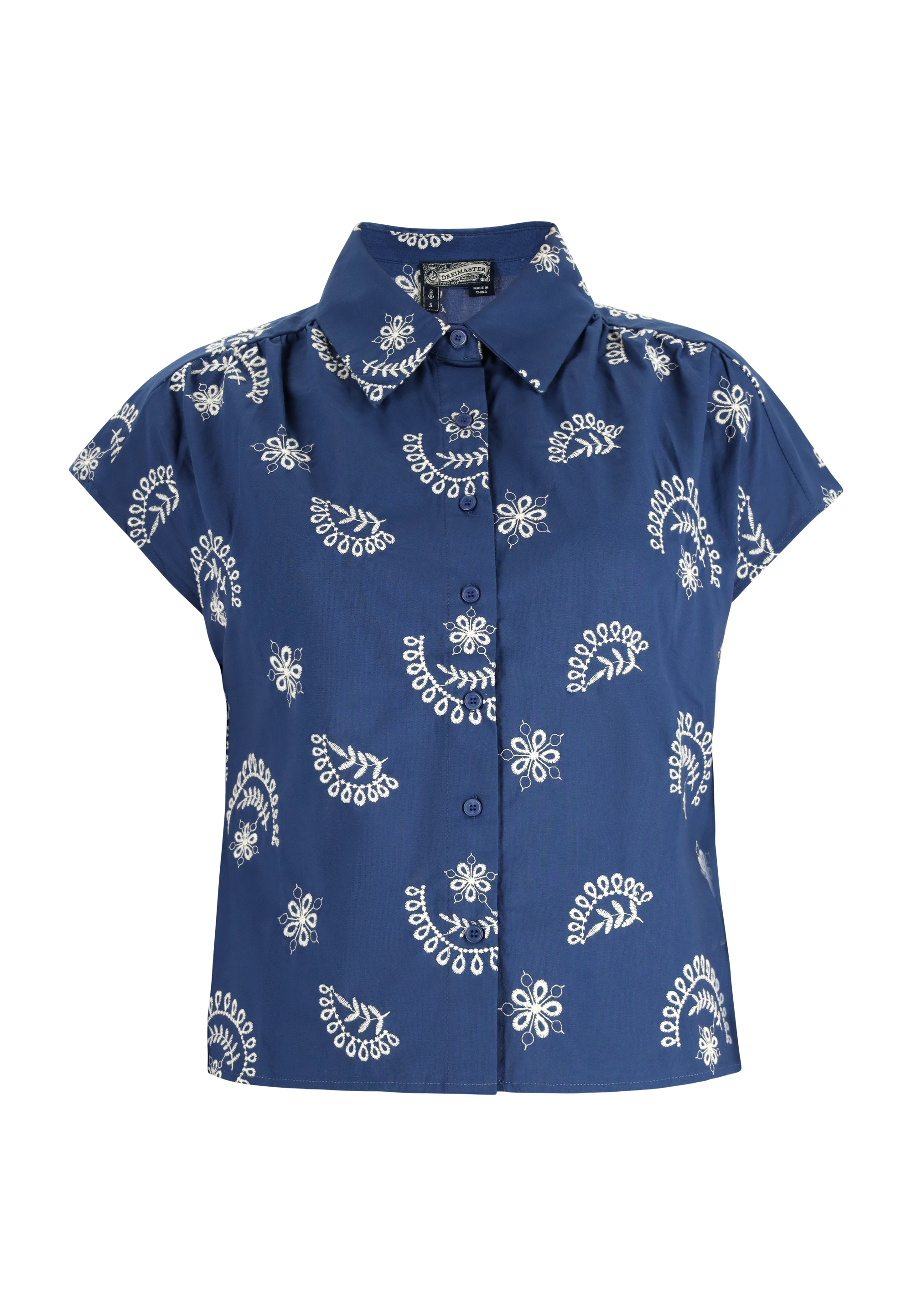 Dreimaster Bluse Damen Marine Wollweiss Image