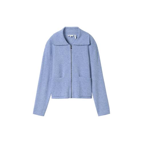 TOM TAILOR Damen Cardigan mit Kragen, blau, Uni, Gr. XXXL