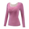 Mepaouo Long Sleeve Undershirt for Women Warm Fleece Lined Soft Base Layers Thermal Shirts(Purple L)