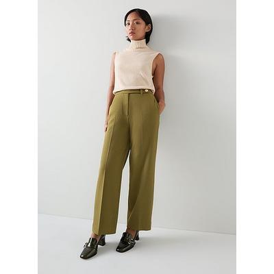 Billie Petite LENZING ECOVERO Viscose Olive Tailored Crop Wide Trouser, Olive