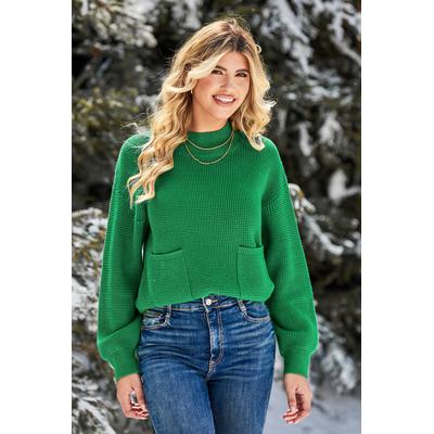 Green Long Sleeve Patch Pocket Turtleneck Jumper