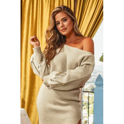 x JoJo Gold Sequin Off-Shoulder Jumper