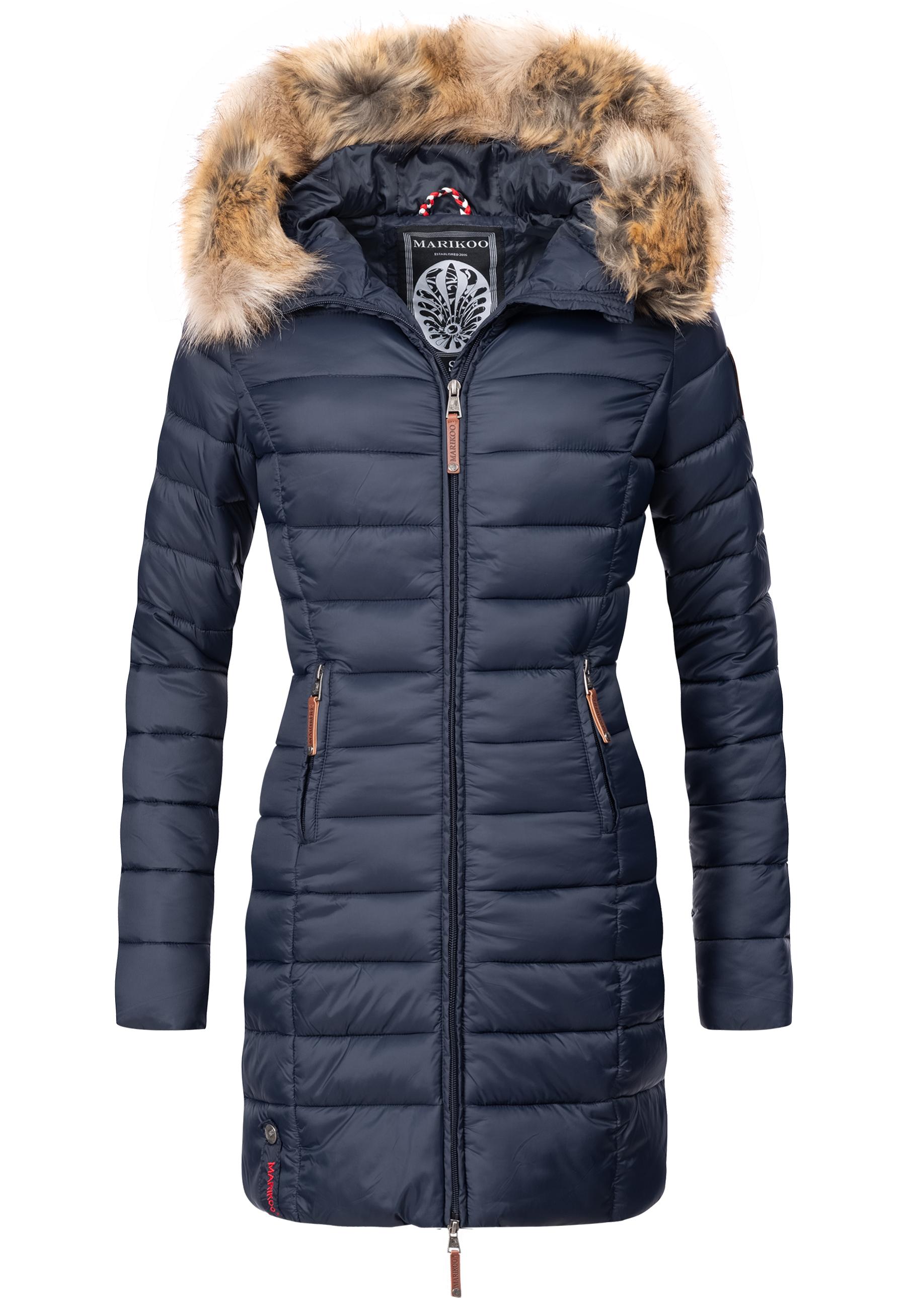 Steppmantel MARIKOO "Rose-Stepp", Damen, Gr. 4XL (48), blau, Oberstoff: 100% Nylon, Futter: 100% Polyester, Wattierung: 100% Polyester, Ärmelfutter: 100% Polyester, Kunstpelz: 90% Polyacryl, 10% Polyester, figurbetont Po-bedeckend, Ärmel ohne... Image