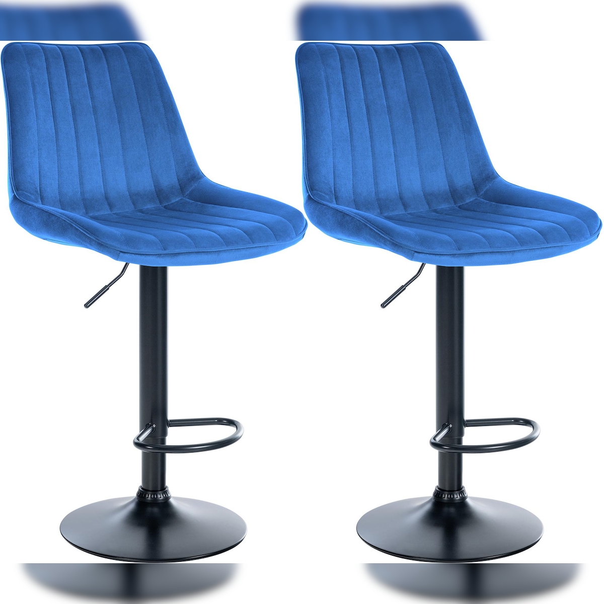 DELUKE® Barhocker 2er Set RIO - Blau, Samt, Schwarz | Barhocker mit Lehne Barstuhl Tresenhocker Tresenstuhl Kneipenhocker Kneipenstuhl Image
