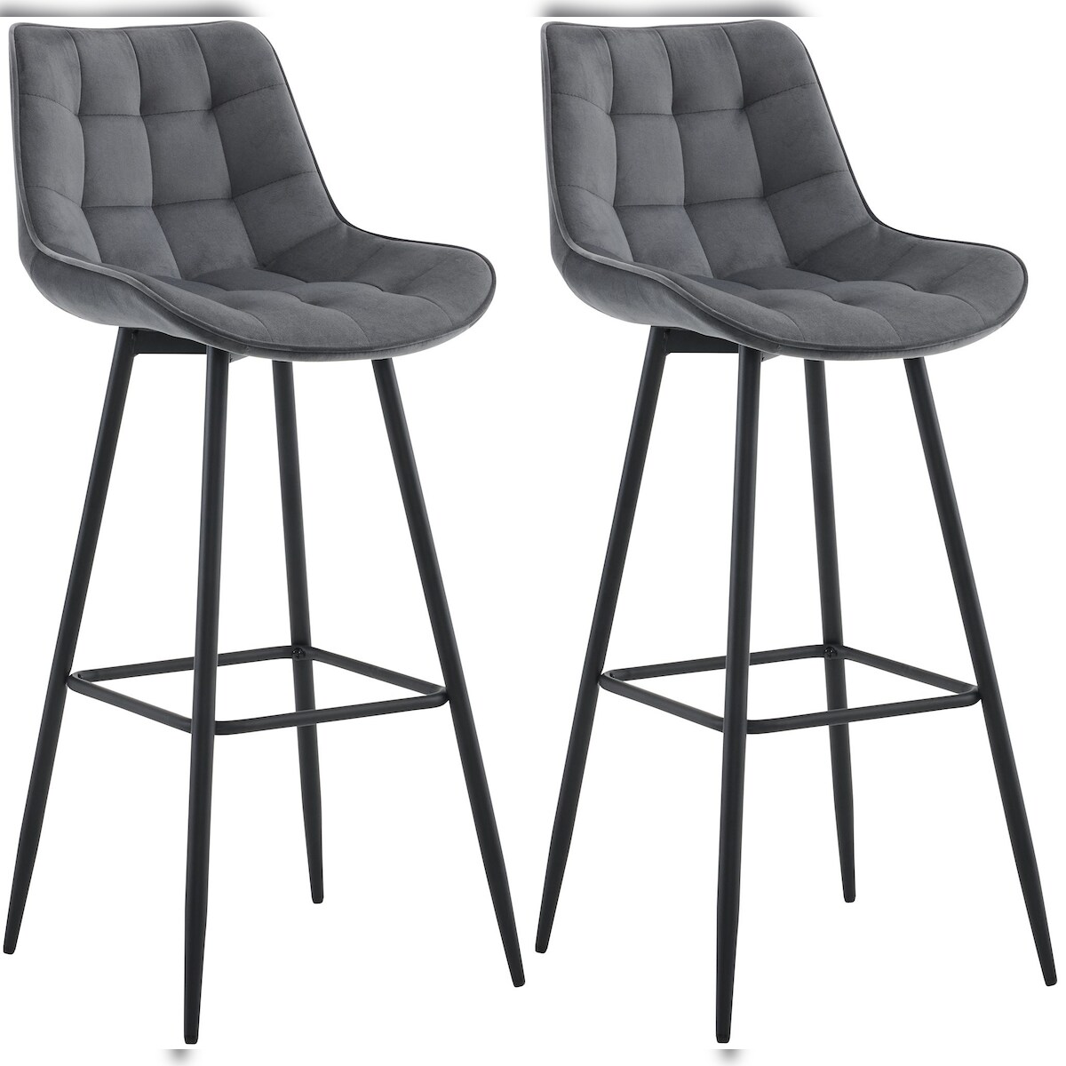 DELUKE® Barhocker 2er Set SYDNEY - Dunkelgrau, Samt | Barhocker mit Lehne Barstuhl Tresenhocker Tresenstuhl Kneipenhocker Kneipenstuhl Image
