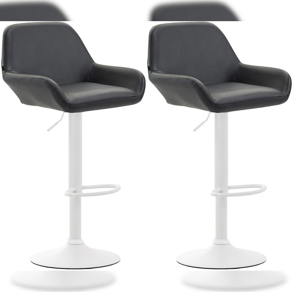 DELUKE® Barhocker 2er Set DUBLIN - Schwarz, Kunstleder, Weiß | Barhocker mit Lehne Barstuhl Tresenhocker Tresenstuhl Kneipenhocker Kneipenstuhl Image