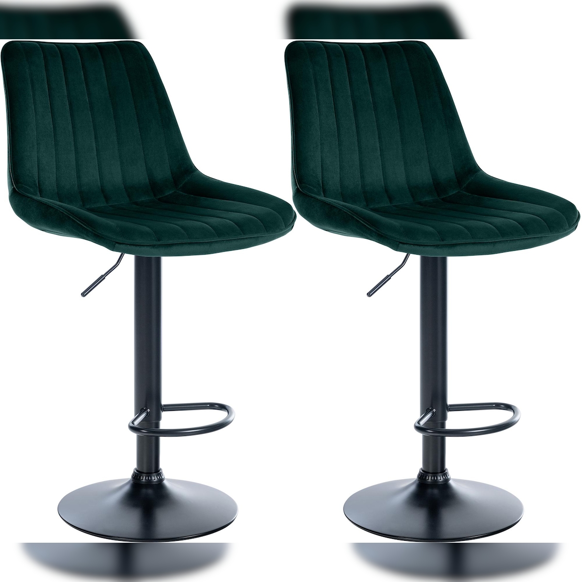 DELUKE® Barhocker 2er Set RIO - Grün, Samt, Schwarz | Barhocker mit Lehne Barstuhl Tresenhocker Tresenstuhl Kneipenhocker Kneipenstuhl Image