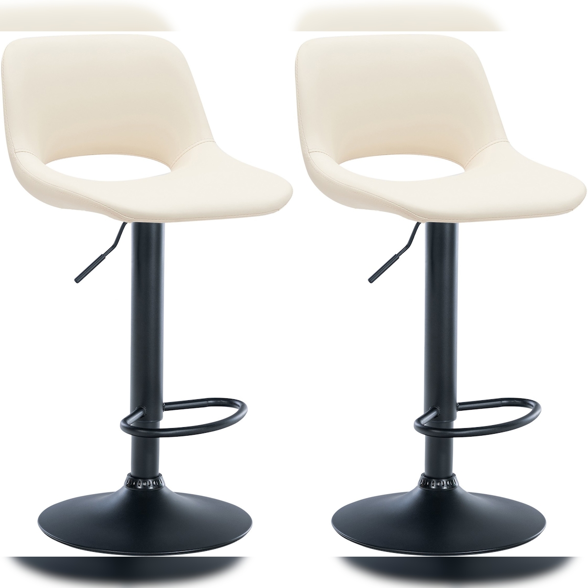 DELUKE® Barhocker 2er Set JAKSON - Creme, Kunstleder, Schwarz | Barhocker mit Lehne Barstuhl Tresenhocker Tresenstuhl Kneipenhocker Kneipenstuhl